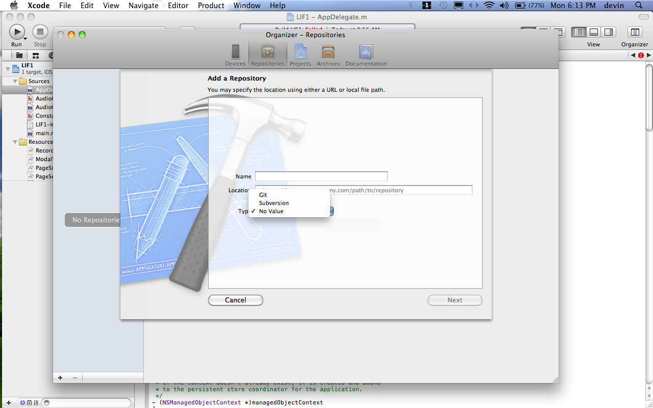 Image of XCode 4 Lacking CVS Option